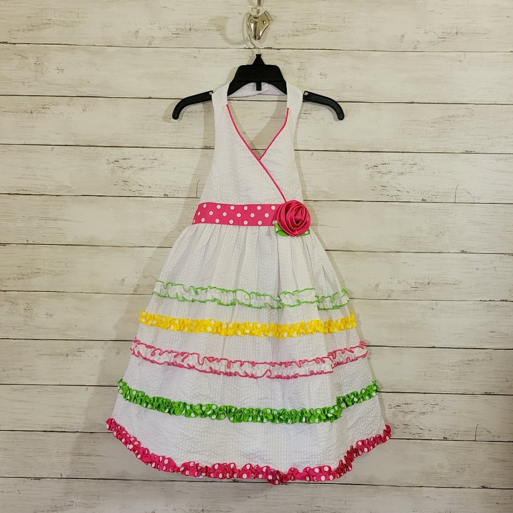 Girls Jessica Ann Seersucker Halter Top Petticoat Sundress Tier Ruffles‎ Size 5